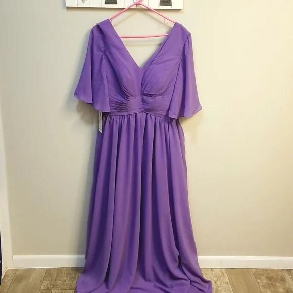 fitted lace wedding dress Wisteria Ruched Empire Halter Floor Length Chiffon Bridesmaid Gown